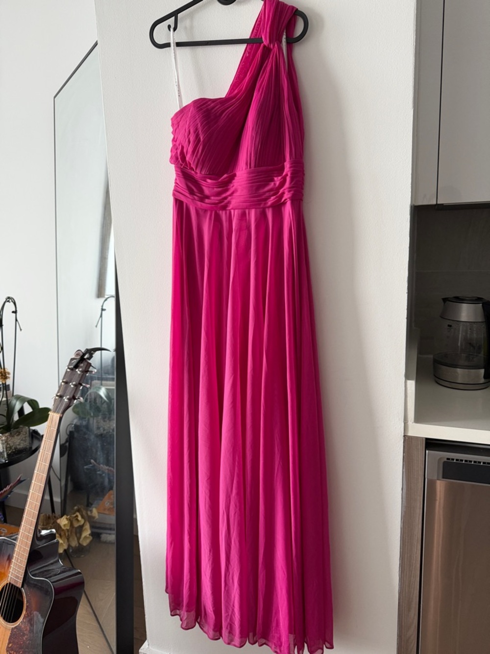 Azazie One-Shoulder Hot Pink Chiffon Gown